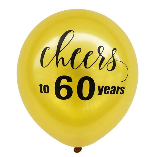 10-Inch Gold Cheers To 60 Years Latex Balloons 10Pk  |   Printed Balloons