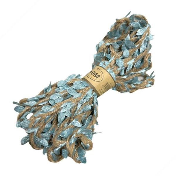 10M Artificial Light Blue Leaf Hessian Ribbon  |   Ribbon Rolls