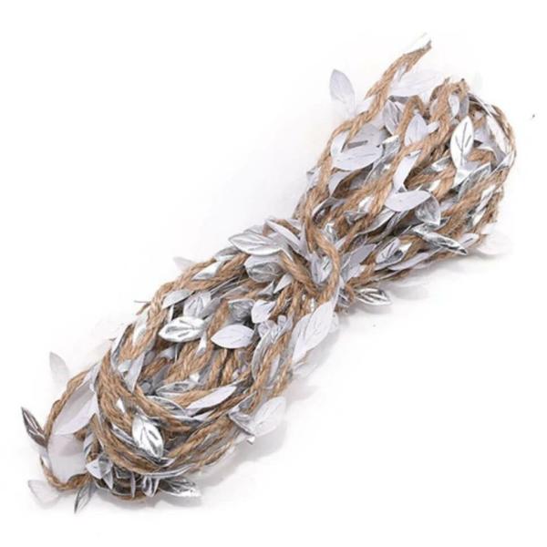 10M Artificial Silver Leaf Hessian Ribbon  |   Ribbon Rolls