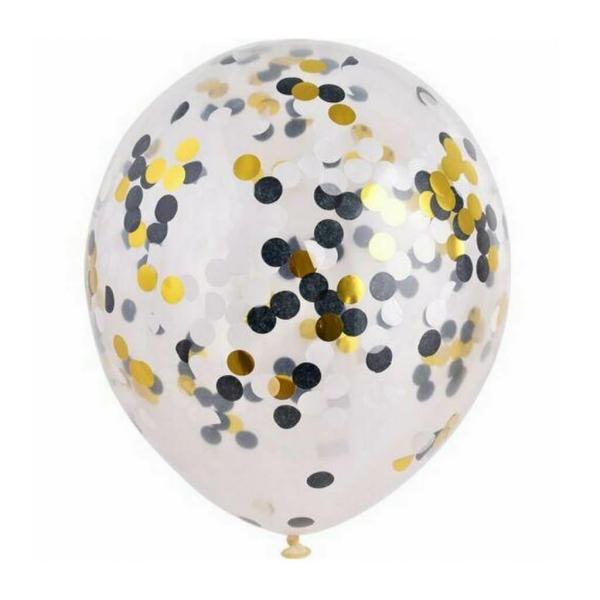 12-Inch Black Gold Silver Confetti Latex Balloons 10Pk  |   Confetti Balloons