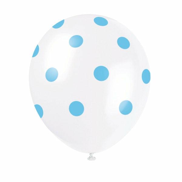 12-Inch Blue Polka Dot White Latex Balloons 10Pk  |   Polka Dots