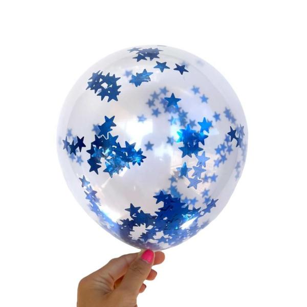 12-Inch Blue Star Confetti Latex Balloons 10Pk  |   Confetti Balloons