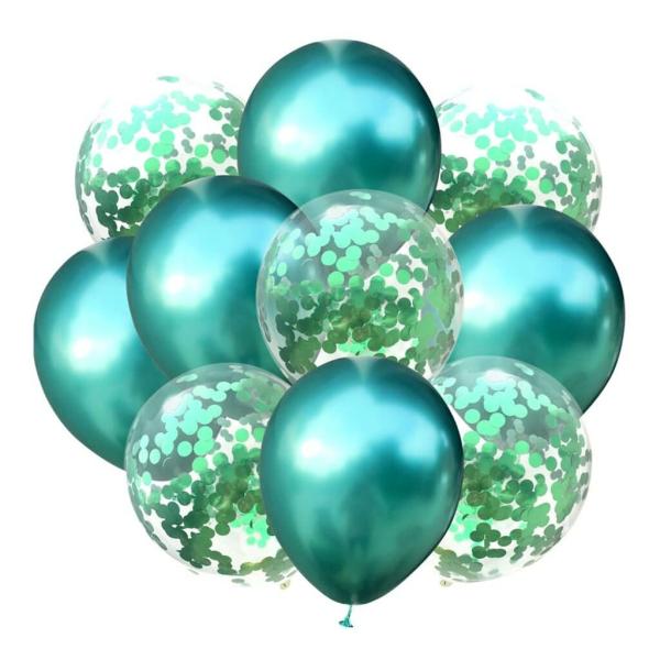 12-Inch Chrome Green Confetti & Latex Balloon Bouquet 10Pk  |   Balloon Bouquets