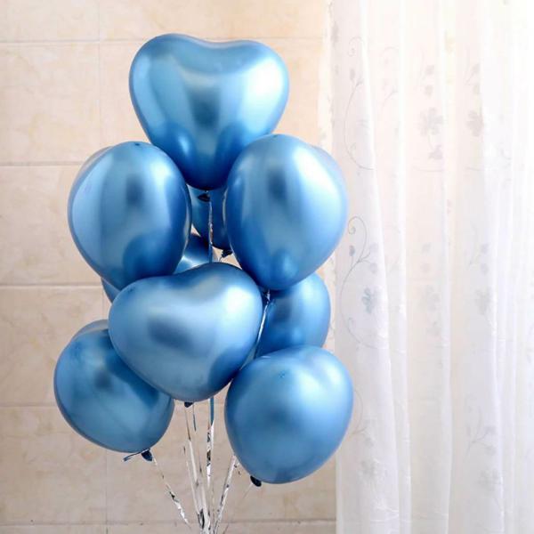 12-Inch Chrome Heart Latex Balloons 10Pk – Metallic Blue  |   Balloon Bouquets