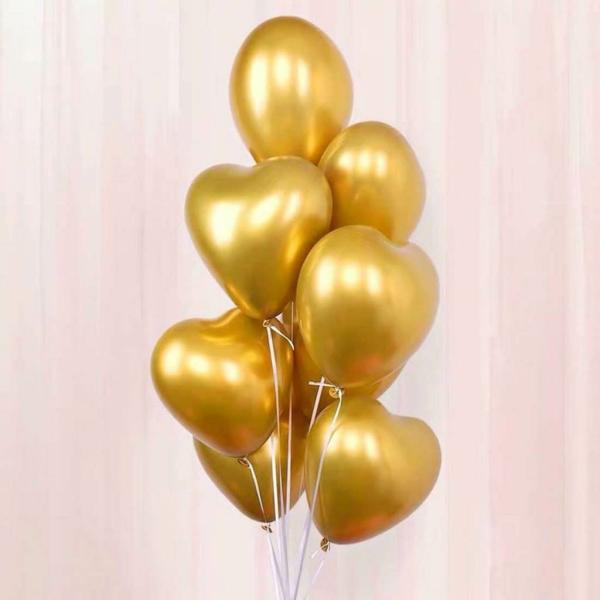 12-Inch Chrome Heart Latex Balloons 10Pk – Metallic Gold  |   Balloon Bouquets