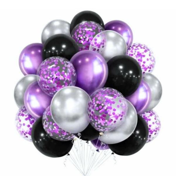 12-Inch Chrome Silver Purple Black Latex Balloons 30Pk  |   Balloon Bouquets