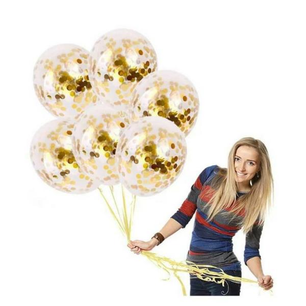 12-Inch Gold Foil Confetti Latex Balloon Bouquet 10Pk  |   Confetti Balloons