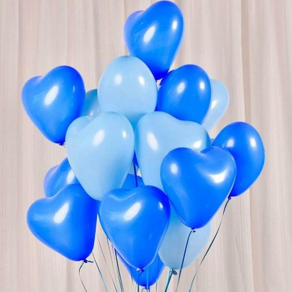 12-Inch Heart Latex Balloon Bouquet 20Pk – Baby Blue & Blue  |   Plain Colour