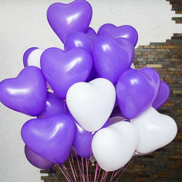 12-Inch Heart Latex Balloon Bouquet 20Pk – Purple & White  |   Balloon Bouquets