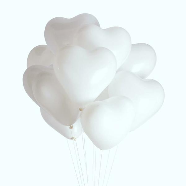 12-Inch Heart Latex Balloon Bouquet – White  |   Plain Colour