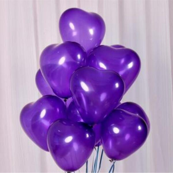 12-Inch Heart Latex Balloons 10Pk- Purple  |   Plain Colour