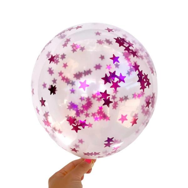 12-Inch Hot Pink Star Foil Confetti Latex Balloons 10Pk  |   Confetti Balloons