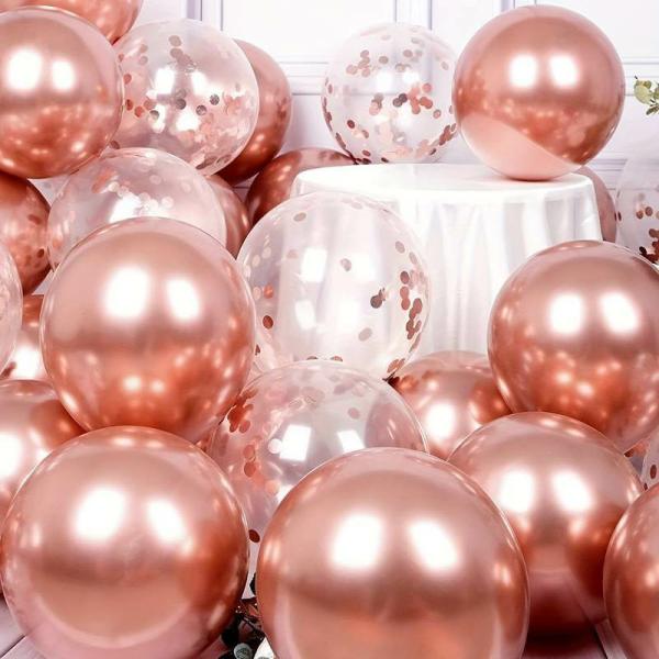 12-Inch Metallic Chrome Rose Gold Confetti Balloon Bouquet 10Pk  |   Balloon Bouquets