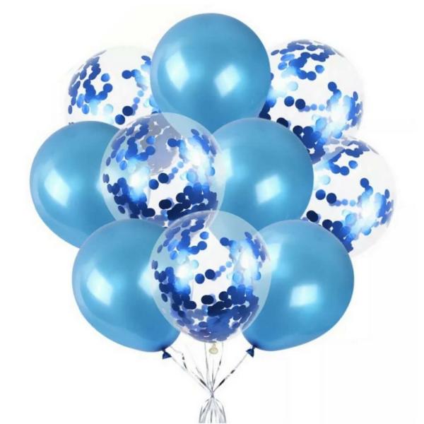 12-Inch Pearl Blue & Confetti Latex Balloon Bouquet 10Pk  |   Balloon Bouquets