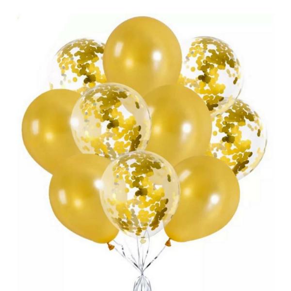 12-Inch Pearl Gold Confetti & Latex Balloon Bouquet 10Pk  |   Pearl Balloons