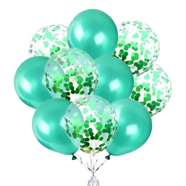 12-Inch Pearl Green Confetti & Latex Balloon Bouquet 10Pk  |   Balloon Bouquets