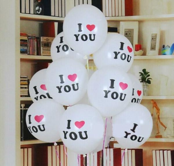 12-Inch Pearl White ‘I Love You’ Latex Balloons 10Pk  |   Printed Balloons