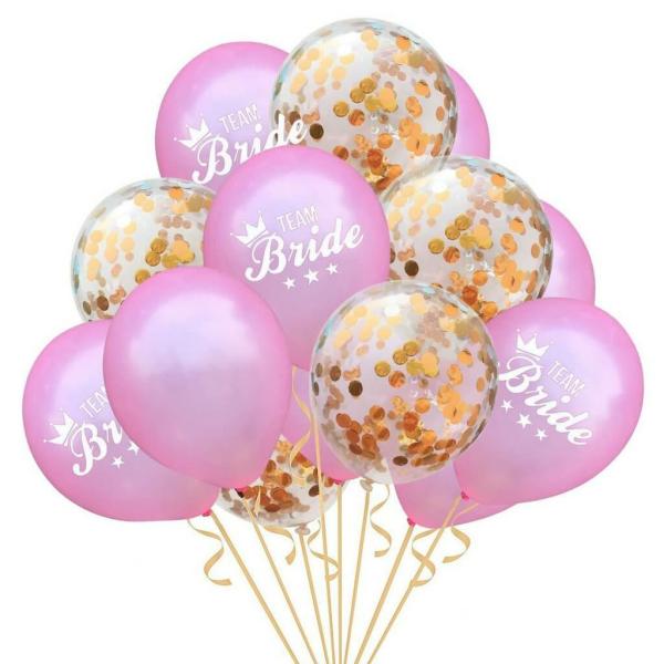 12-Inch Pink Team Bride Confetti Balloon Bouquet 15Pk – Champagne Confetti  |   Balloon Bouquets