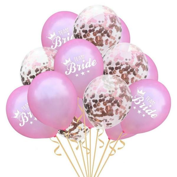 12-Inch Pink Team Bride Confetti Balloon Bouquet 15Pk – Rose Gold Confetti  |   Balloon Bouquets