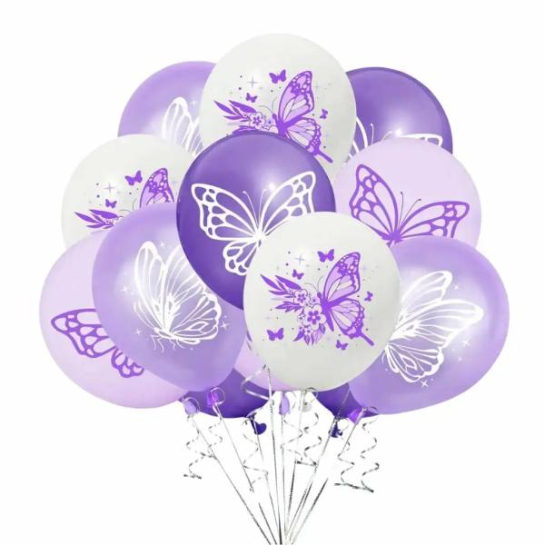 12-Inch Purple White Butterfly Latex Balloon Bouquet 10Pk  |   Balloon Bouquets