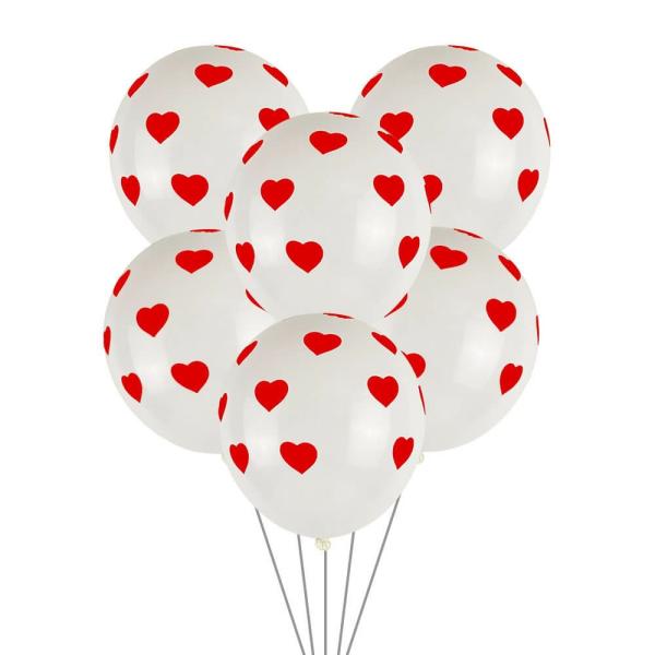 12-Inch Red Heart Polka Dot White Latex Balloons 10Pk  |   Polka Dots