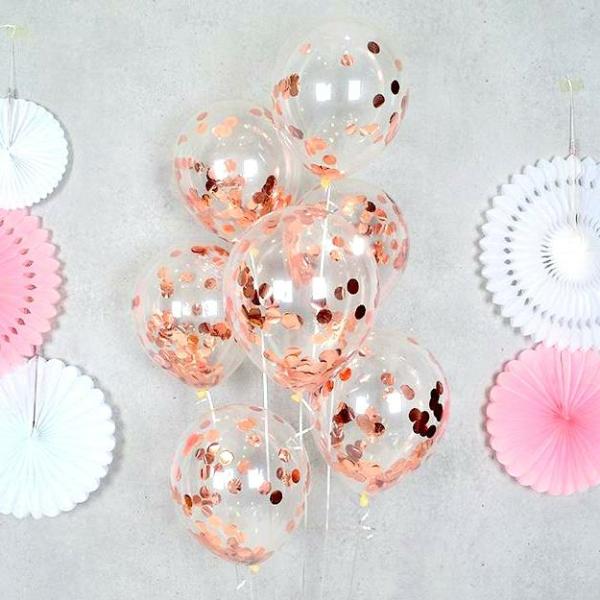 12-Inch Rose Gold Foil Confetti Latex Balloons 10Pk  |   Confetti Balloons