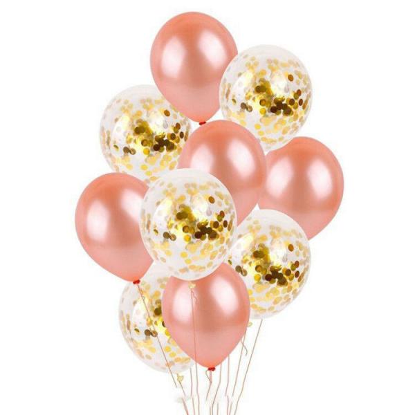 12-Inch Rose Gold & Gold Confetti Latex Balloons 10Pk  |   Balloon Bouquets