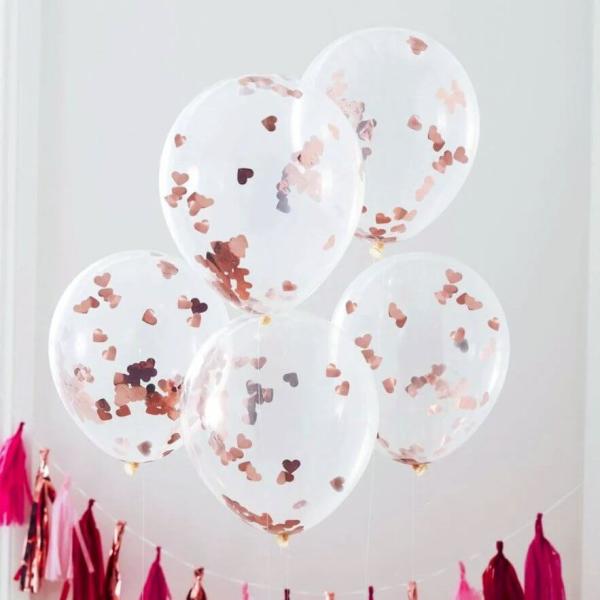 12-Inch Rose Gold Heart Foil Confetti Latex Balloons 10Pk  |   Balloon Bouquets