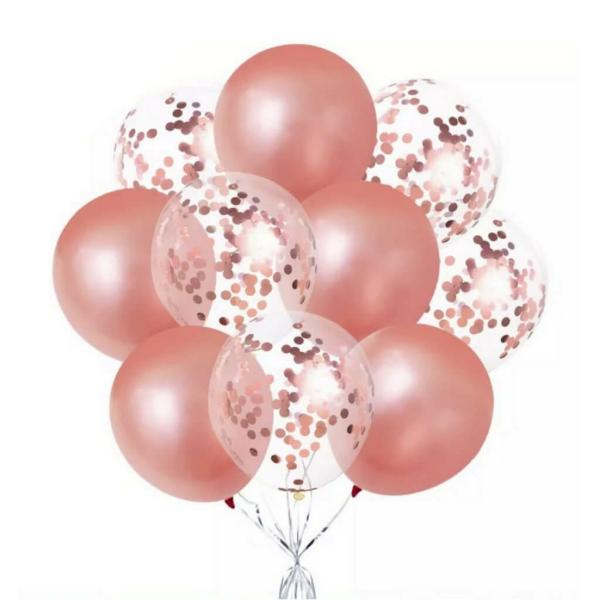 12-Inch Rose Gold Latex & Confetti Balloons 10Pk  |   Balloon Bouquets