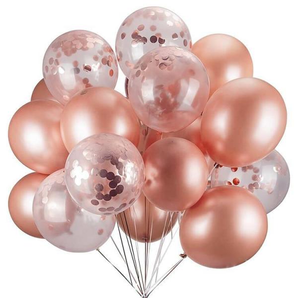 12-Inch Rose Gold Latex & Confetti Balloons 20Pk  |   Balloon Bouquets