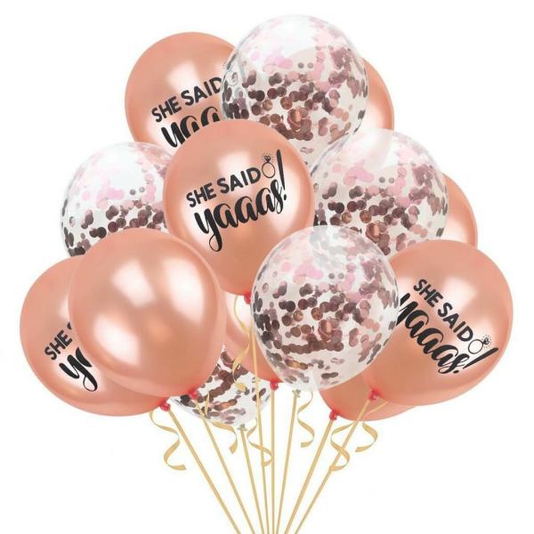 12-Inch She Said Yaaas Balloons 15Pk – Rose Gold Confetti  |   Balloon Bouquets