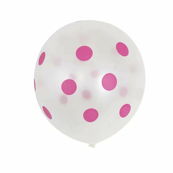 12-Inch Transparent Polka Dot Latex Balloons 10Pk- Pink Dots  |   Polka Dots