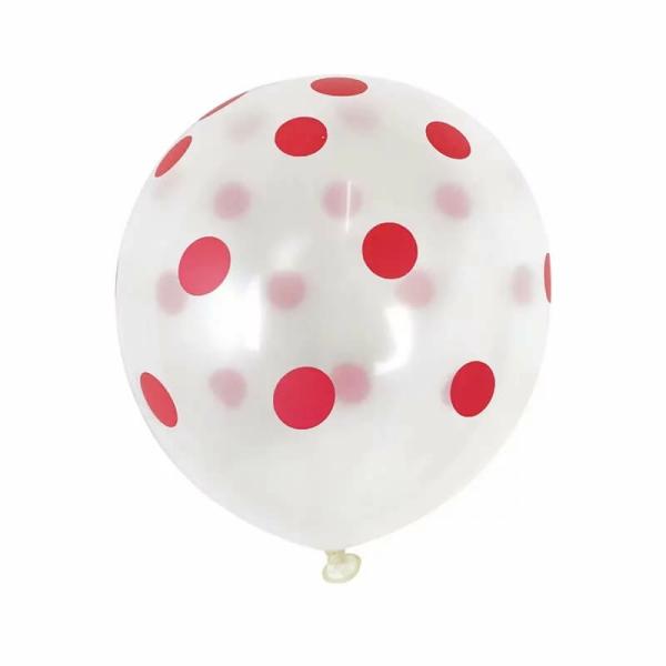 12-Inch Transparent Polka Dot Latex Balloons 10Pk- Red Dots  |   Polka Dots