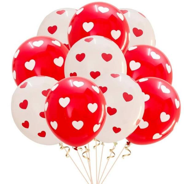 12-Inch White & Red Heart Polka Dot Latex Balloon Bouquet 10Pk  |   Polka Dots