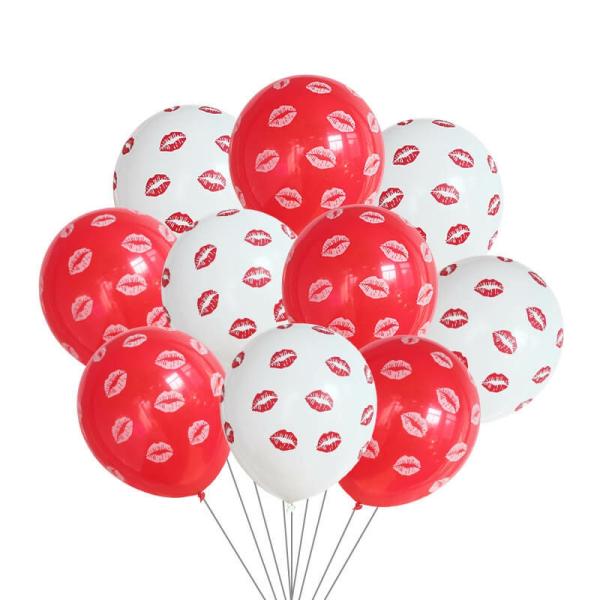 12-Inch White & Red Kissing Lips Latex Balloons 10Pk  |   Polka Dots