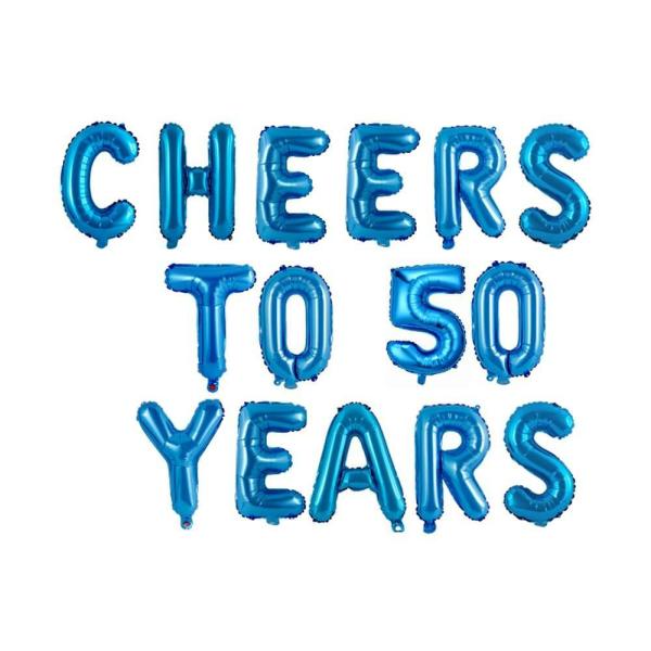 16" Blue Cheers To 50 Years Foil Balloon Banner  |   Party Banners