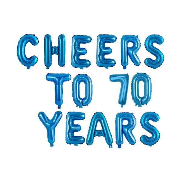 16" Blue Cheers To 70 Years Foil Balloon Banner  |   Party Banners