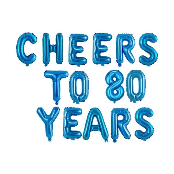 16" Blue Cheers To 80 Years Foil Balloon Banner  |   Party Banners