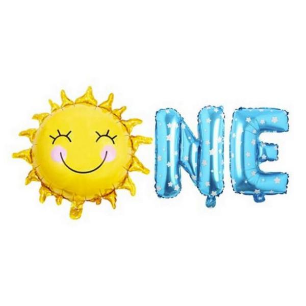 16" Blue One With Smiling Sun First Birthday Party Foil Balloon  |   Party Banners