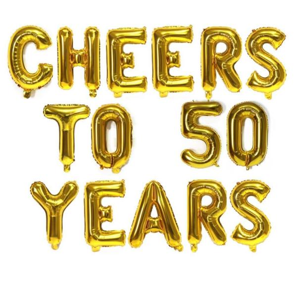 16" Gold Cheers To 50 Years Foil Balloon Banner  |   Party Banners