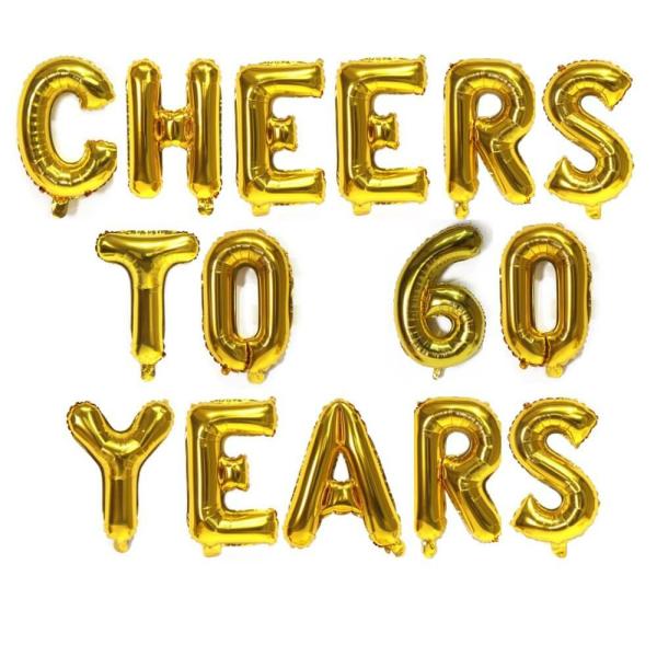 16" Gold Cheers To 60 Years Foil Balloon Banner  |   Party Banners