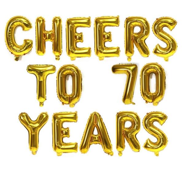 16" Gold Cheers To 70 Years Foil Balloon Banner  |   Party Banners