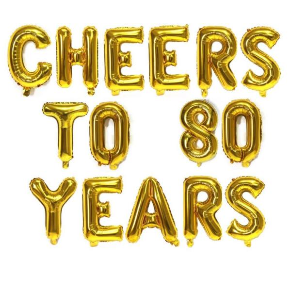 16" Gold Cheers To 80 Years Foil Balloon Banner  |   Party Banners