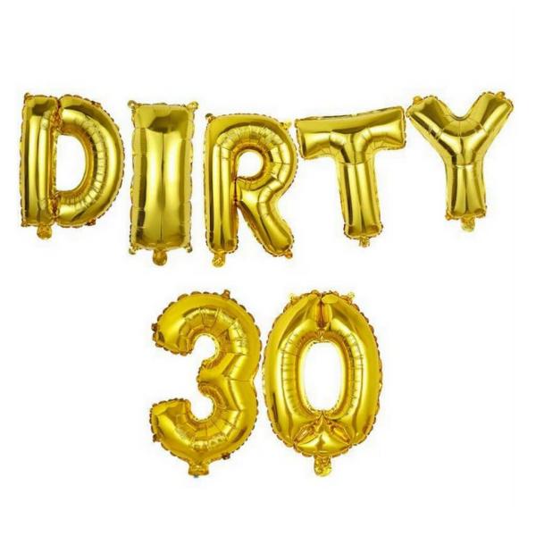 16" Gold Dirty 30 Foil Birthday Balloon Banner  |   Party Banners