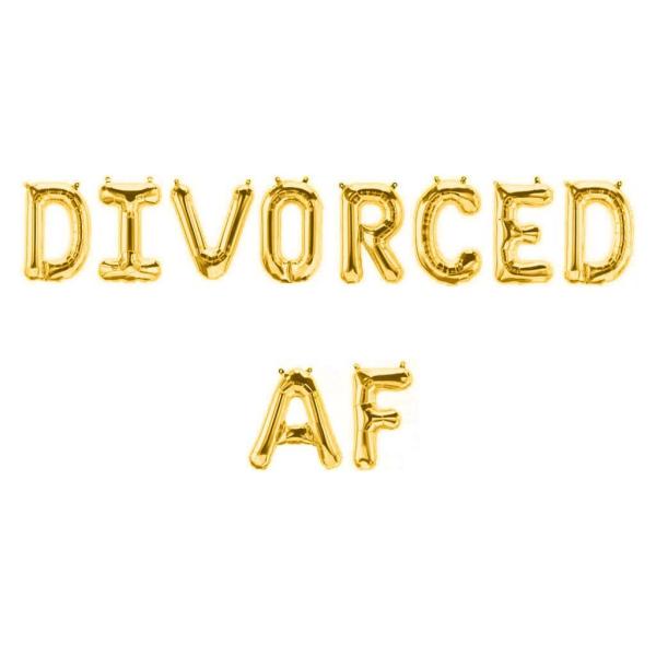 16" Gold ‘Divorced Af’ Divorce Party Foil Balloon Banner  |   Foil Balloon Phrases