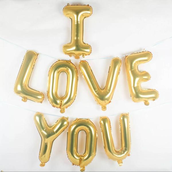 16" Gold ‘I Love You’ Foil Balloon Banner  |   Foil Balloon Phrases