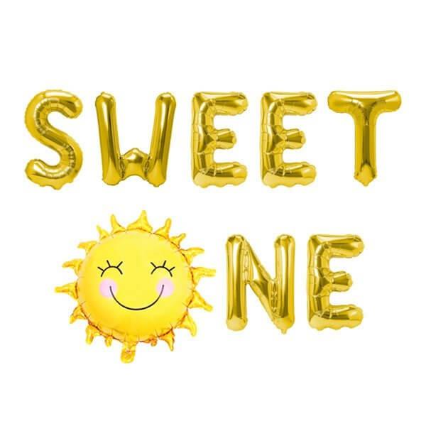 16" Gold Sweet One With Smiling Sun Party Foil Balloon  |   Party Banners