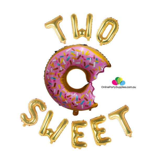 16" Gold Two Sweet With Giant Donut Foil Balloon Banner  |   Party Banners