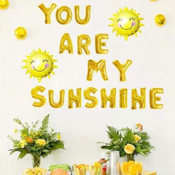 16" Gold You Are My Sunshine With Smiling Sun Foil Balloon  |   Party Banners