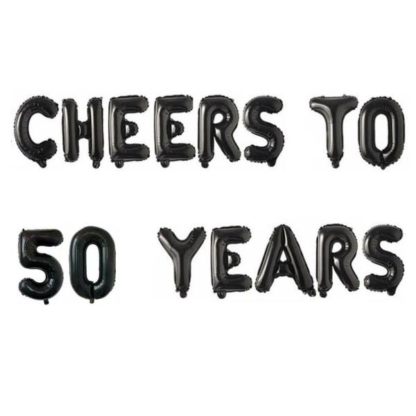 16-Inch Black Cheers To 50 Years Foil Balloon Banner  |   Party Banners